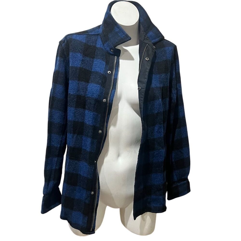Barneys New York Men's Blue Plaid Wool Blend Button-Down Jacket Size S